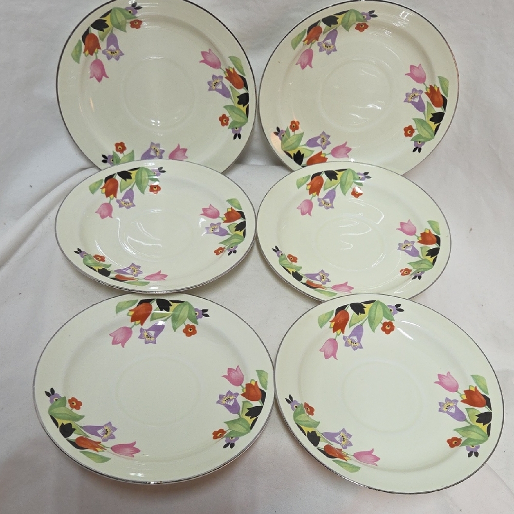 Hall China Crocus Cup Saucers, Set Of 6